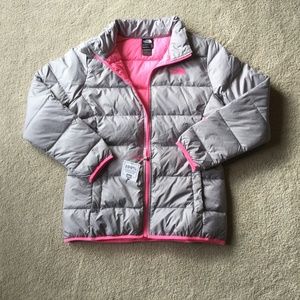 New North Face girls XL gray/pink down jacket